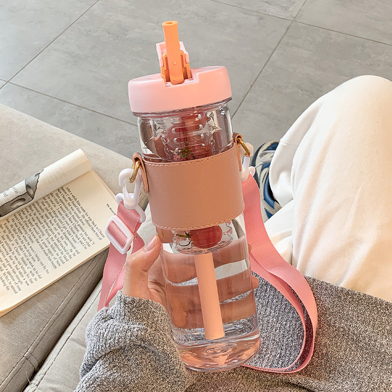 Tee-Wasser-Trinkflasche mit Strohhalm 800 ml