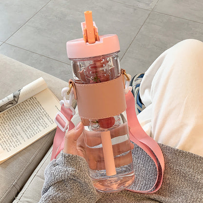 Tee-Wasser-Trinkflasche mit Strohhalm 800 ml