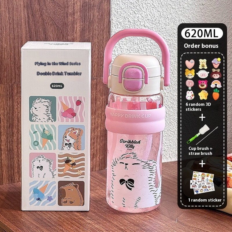 Sommer-Doppeltrinkwasserflasche aus hochtemperaturbeständigem Kunststoff mit großer Kapazität