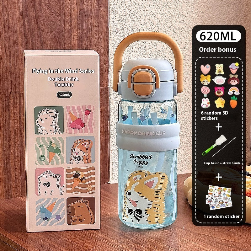 Sommer-Doppeltrinkwasserflasche aus hochtemperaturbeständigem Kunststoff mit großer Kapazität