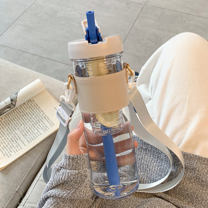 Tee-Wasser-Trinkflasche mit Strohhalm 800 ml