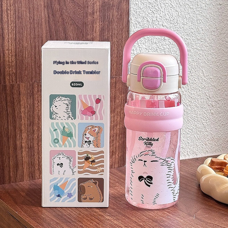 Sommer-Doppeltrinkwasserflasche aus hochtemperaturbeständigem Kunststoff mit großer Kapazität