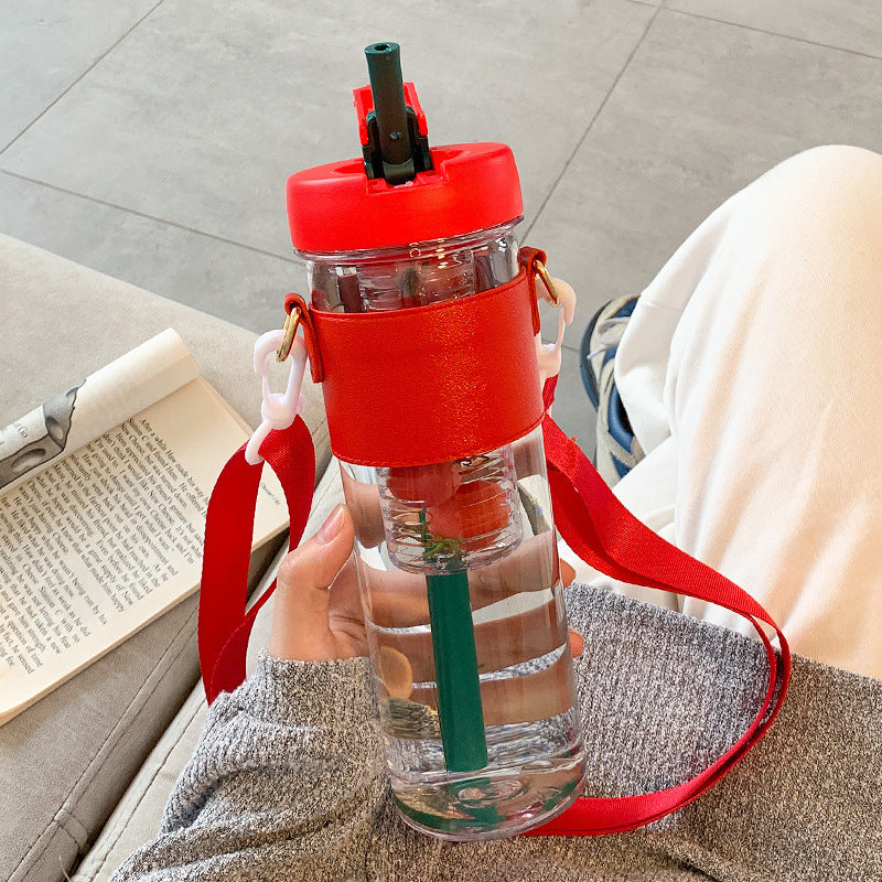 Tee-Wasser-Trinkflasche mit Strohhalm 800 ml