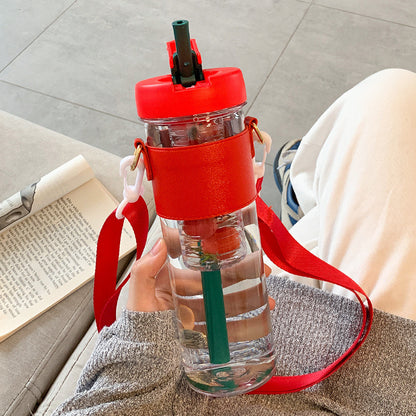 Tee-Wasser-Trinkflasche mit Strohhalm 800 ml